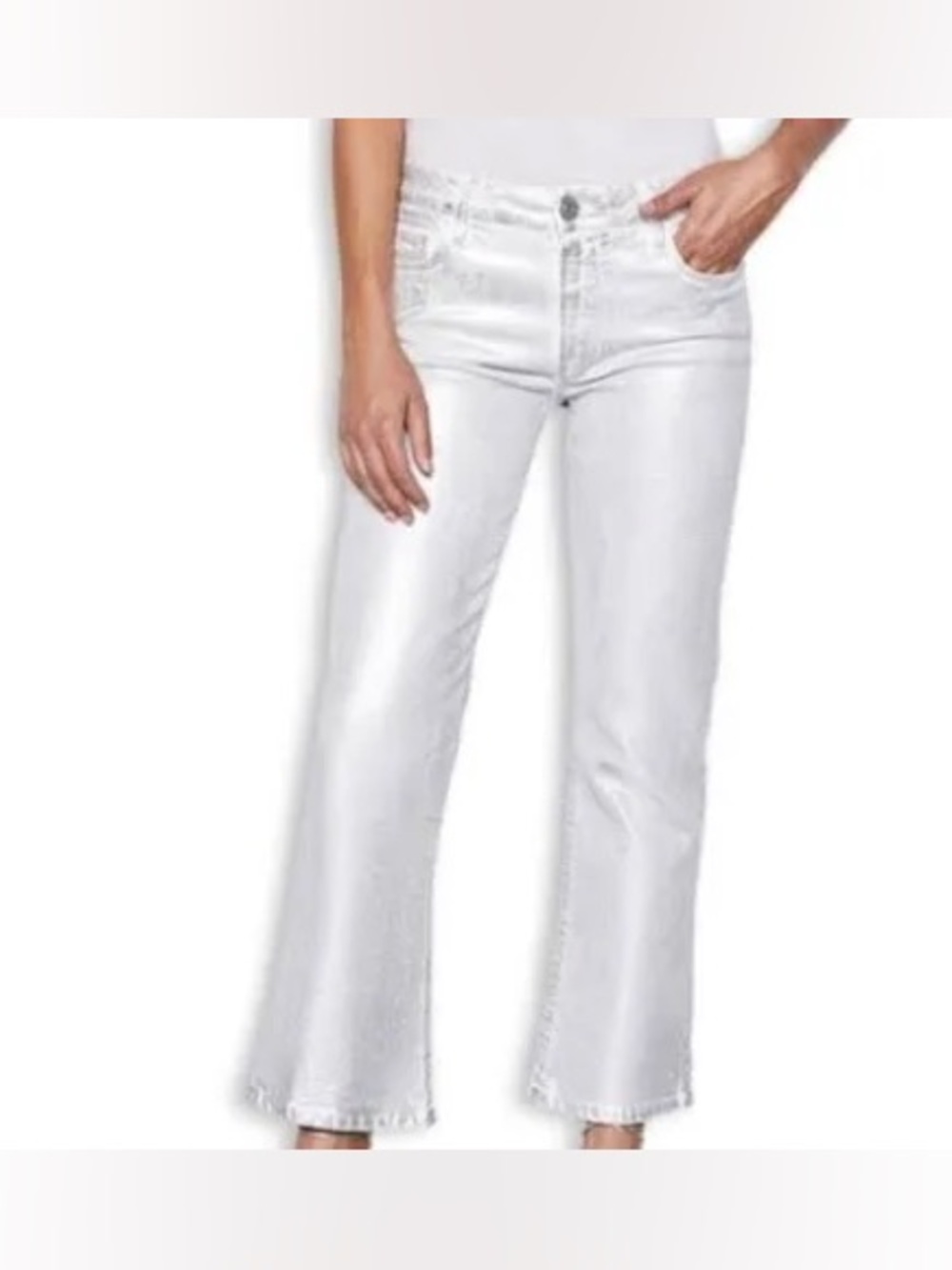 Frame Le Crop Mini Boot Shiny White Metallic Jeans